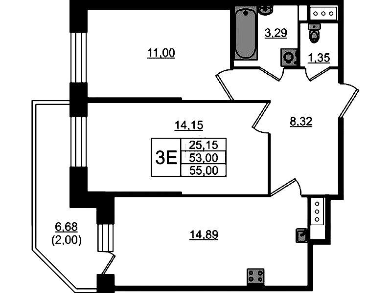 2-комнатная квартира 55 м², 12/23 эт., ЖК «Живи! В Рыбацком»